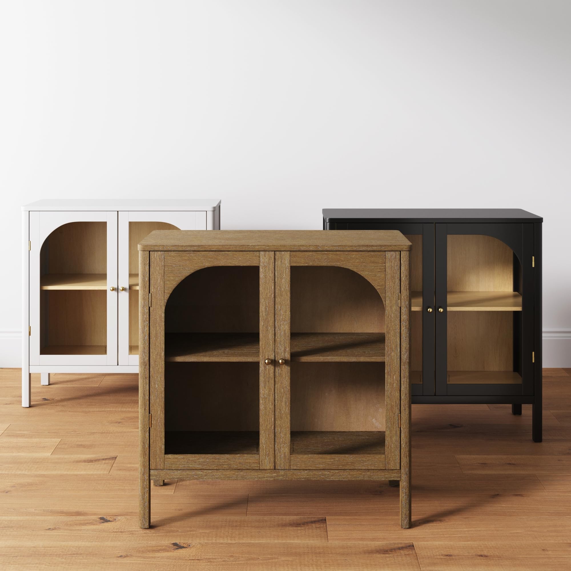 Nathan James Mason Modern Storage Cabinet - Black Oak Wood Buffet Sideboard with Glass Doors & Adjustable Shelf - Free Standing Accent Credenza for Dining Room, Entryway, Living Room - Perfect for Home Organization & Stylish Storage Solutions