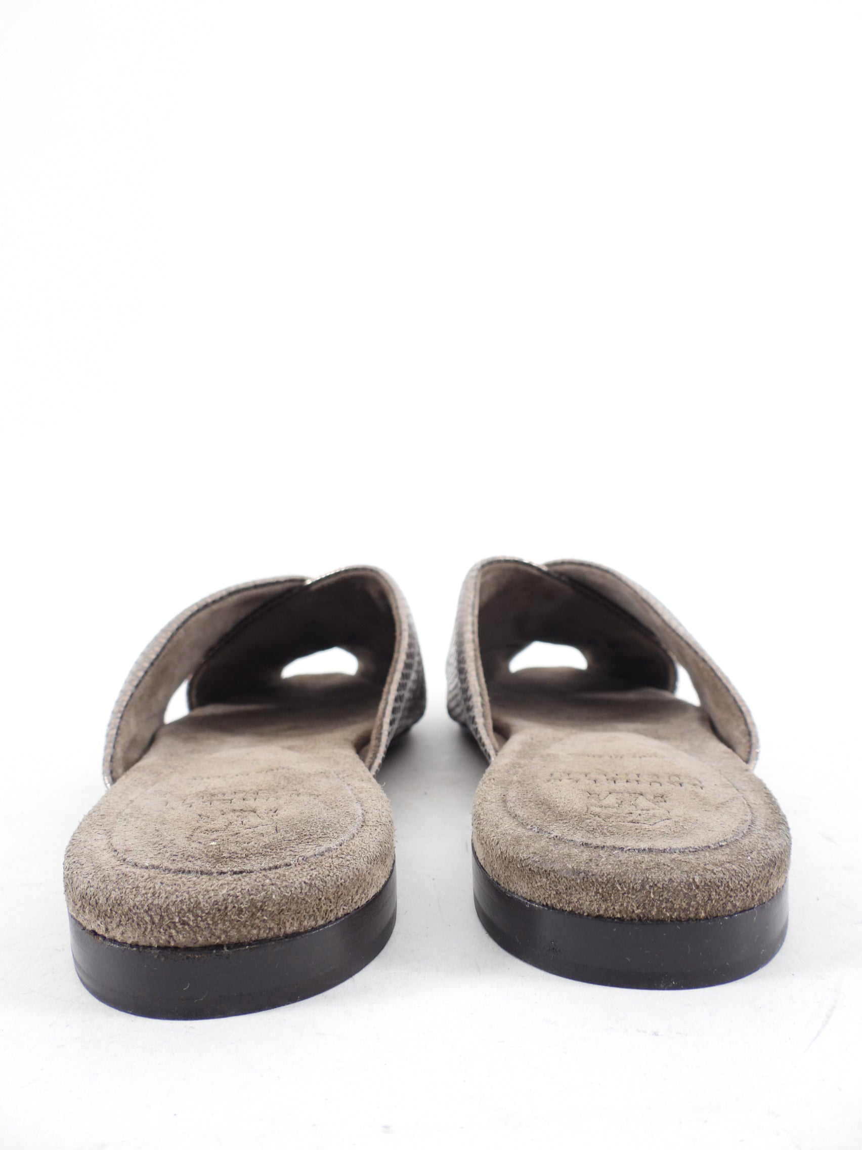 Brunello Cucinelli Pewter Metallic Leather Flat Slides - Women's Size 38.5 / 8 | Luxury Comfortable Slip-On Sandals for Casual Wear & Summer Outfits