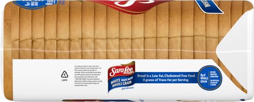Sara Lee Whole Grain White Sandwich Bread - 20 Oz Loaf, No Artificial Colors or Flavors | Perfect for Sandwiches, Toast & Breakfast