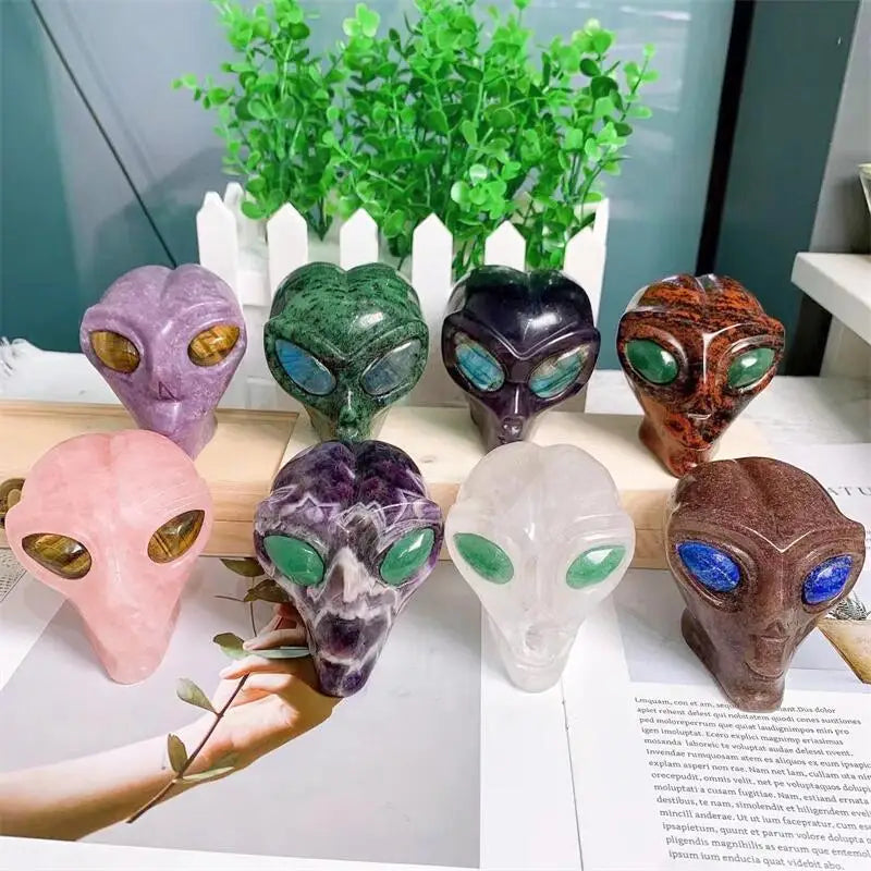 8cm Natural Stone Carved Alien Skull Statue - Healing Crystal Figurine, Gemstone Collection for Home Decor, Meditation & Spiritual Healing (1pc)
