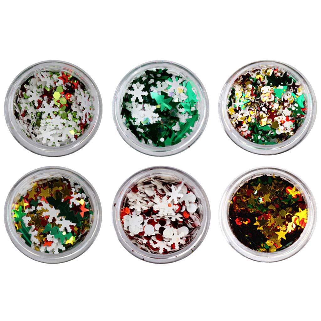 6 Pack Mermaid Sparkly Nail Art Box Set with Sequins & Glitter Snowflake Design - Perfect for Nail Polish Storage, Salon Organization & DIY Manicure Decorations