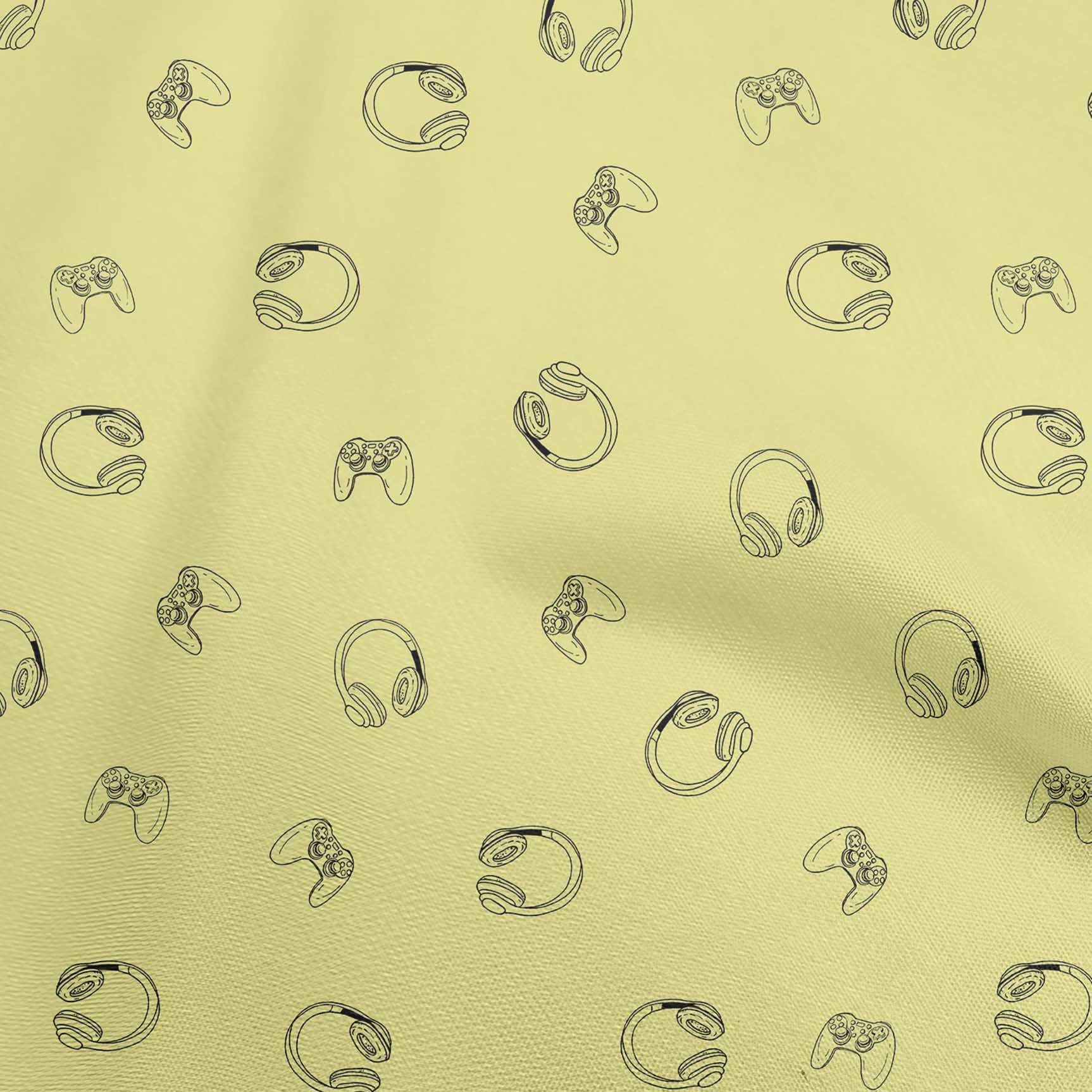 oneOone Velvet Yellow Fabric Retro Headphones - 58 Inch Wide Printed Fabric for Craft Projects & Home Decor | Perfect for DIY Upholstery, Pillow Covers & Vintage-Inspired Accessories