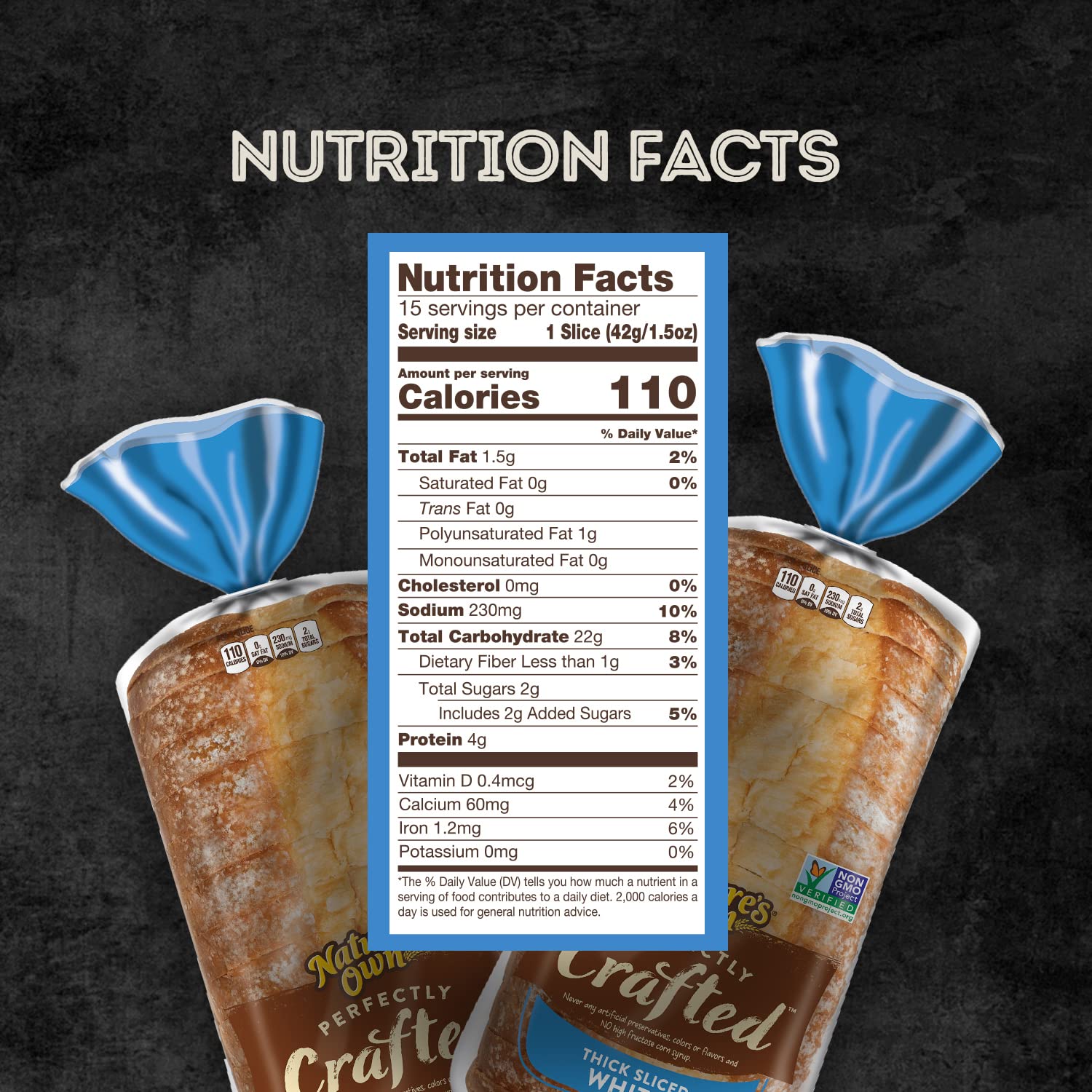 Nature's Own Perfectly Crafted White Bread - Thick Sliced, Non-GMO, 22oz Loaf - Soft Sandwich Bread for School Lunches, Picnics & Family Gatherings