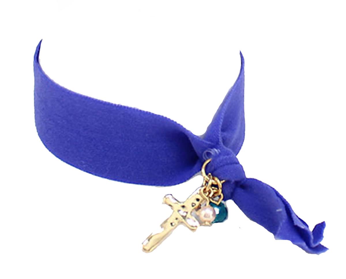 4030913 Stretch Hair Tie Cloth Fabric Cross Christian Bracelet - Trendy Fashion Ponytail Holder for Church, Gym, and Daily Wear