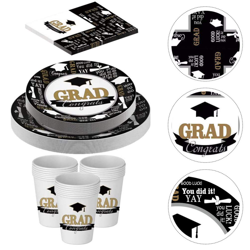 2024 Graduation Party Supplies Set - 68Pcs Disposable Dinnerware with Plates, Cups & Napkins - Perfect for School Graduation Decorations & Celebration Events