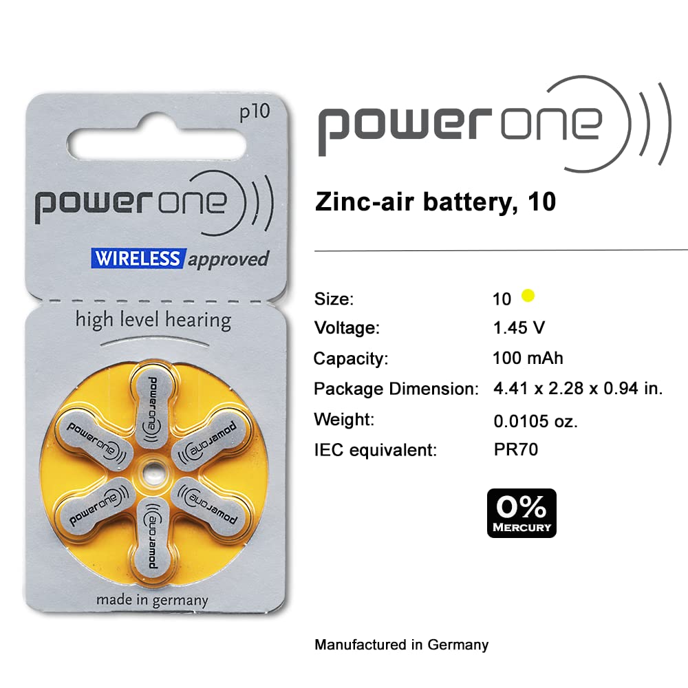 Power One Size 10 Zinc-Air Hearing Aid Batteries (30 Pack) - Long-Lasting Power for Hearing Aids, Ideal for Daily Use & Travel