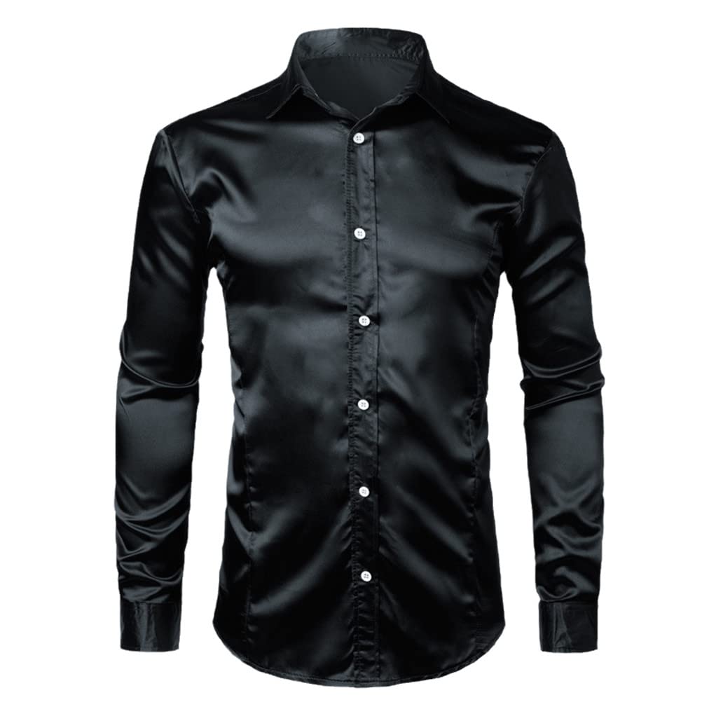Premium Men's Slim Fit Silk Satin Dress Shirt - Elegant Long Sleeve Button Down Shirt for Wedding, Groom, Stage & Prom - Perfect for Formal Events, Business Meetings & Special Occasions