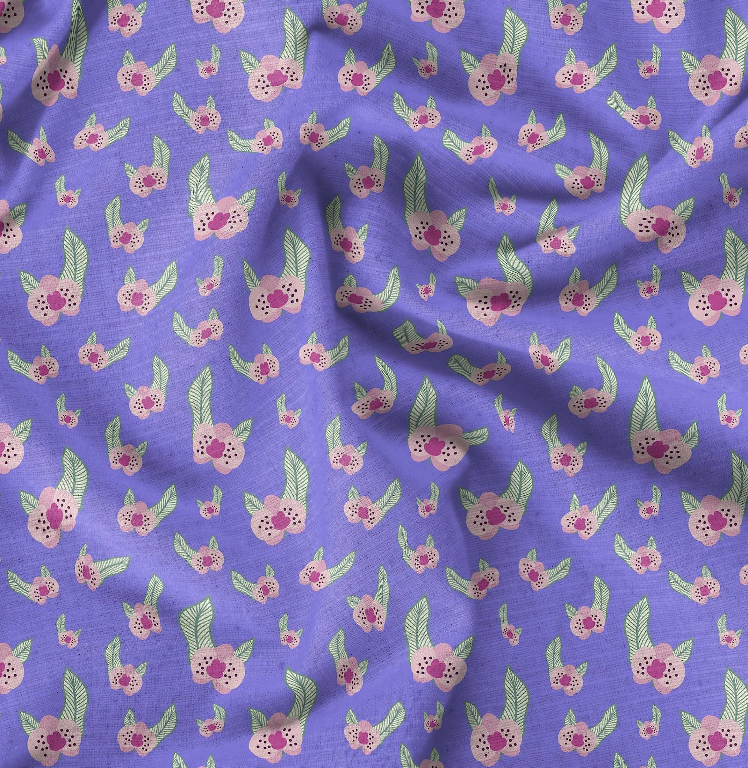 Soimoi Moss Georgette Purple Fabric by The Yard - 42 Inch Wide Printed Fabric with Artistic Leaf & Floral Design for Dresses, Scarves, Home Decor and DIY Fashion Projects
