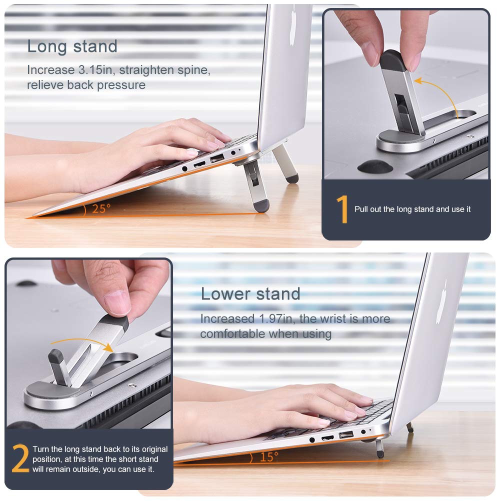 Ergonomic Laptop Stand for Desk - Adjustable Cooling Riser for MacBook, Dell, HP & 10-15.6