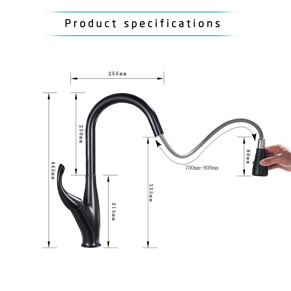 Black Pull Down Kitchen Faucet with Single Handle - Hot & Cold Water Mixer Tap with Stream Spray for Modern Bathroom & Kitchen Sink | Perfect for Cooking, Washing Dishes & Cleaning