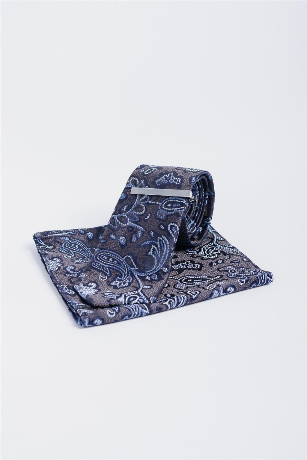 Cavani Navy Paisley CV812 Silk Tie and Pocket Square Set - Premium Men's Formal Accessories for Weddings, Business Meetings & Special Occasions