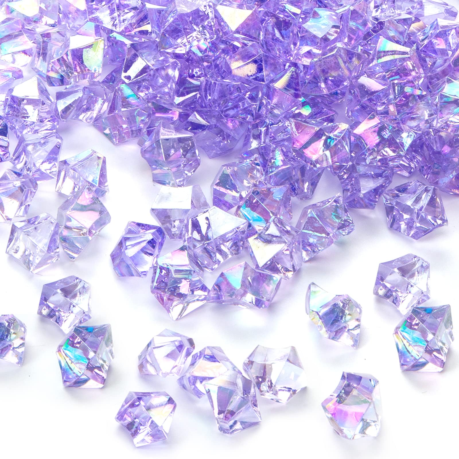 150PCS Purple Holographic Acrylic Fake Ice Rocks - Sparkling Crushed Ice Diamonds for Vase Fillers, Table Scatter, Wedding & Party Decorations - Perfect for Centerpieces, DIY Crafts, and Event Styling