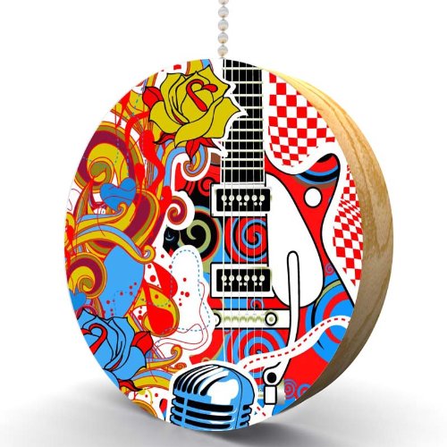 Vintage Style Guitar and Music Themed Hardwood Oak Ceiling Fan Pull Chain - Perfect for Music Lovers' Home Decor & DIY Lighting Projects