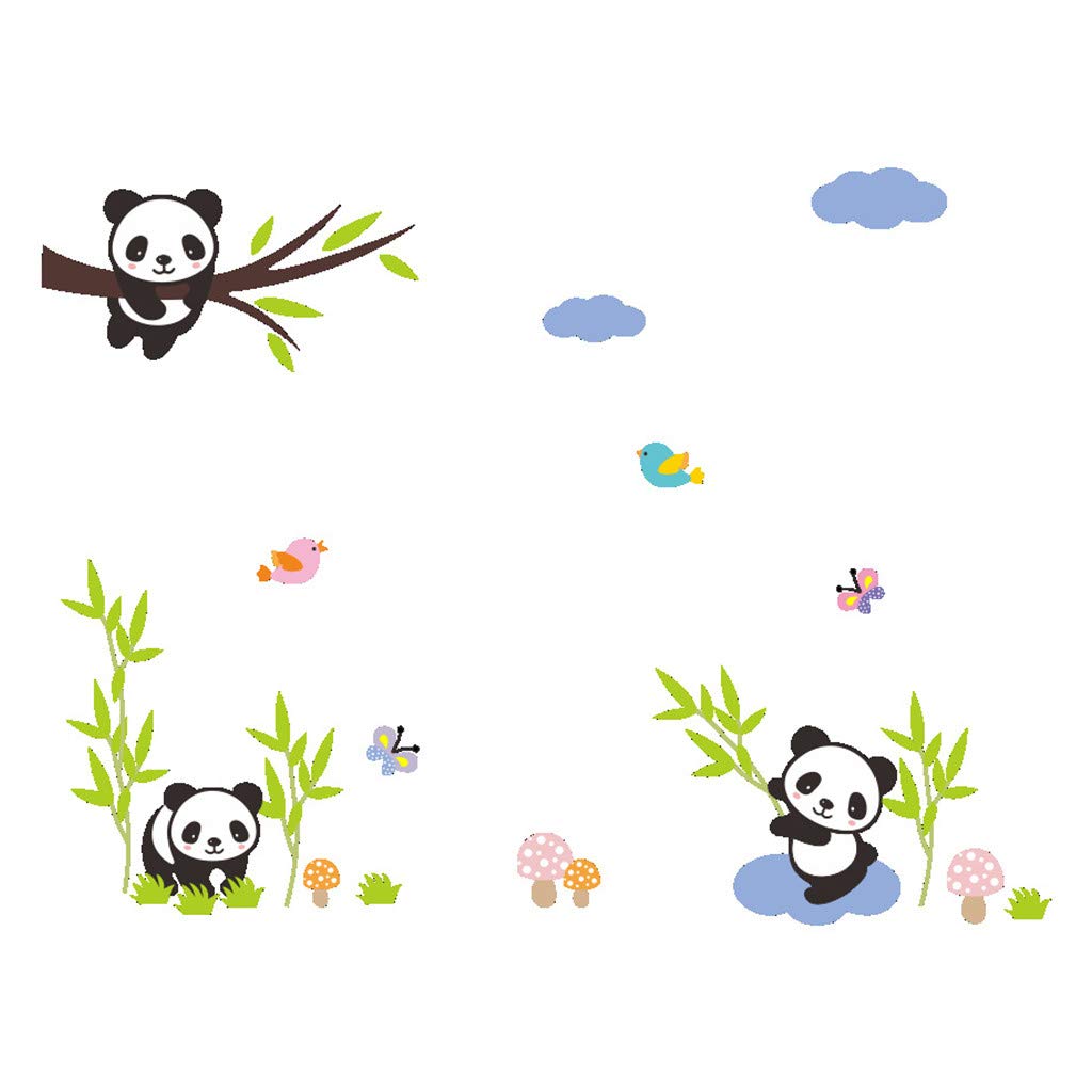 Jolincc Removable Panda Bamboo Wall Stickers - Multicolor Coffee Themed Decals for Kids Room, Nursery & Living Room Decor - Eco-Friendly Home Art Mural for Bedroom & Classroom Education