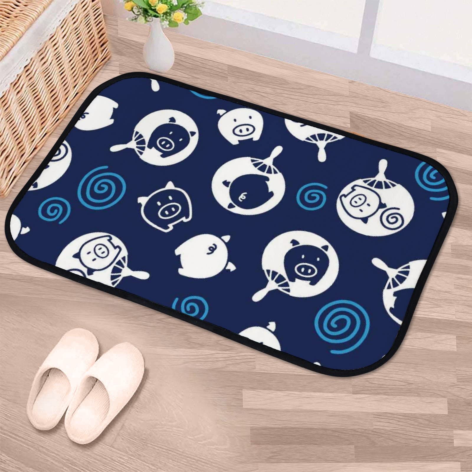 Japanese Style Fan Pig Non-Slip Washable Soft Foam Area Rugs - 31x20 Inch Kitchen & Bathroom Rug for Home Decor, Indoor/Outdoor Use - Perfect for Entryway, Nursery, and Pet-Friendly Spaces