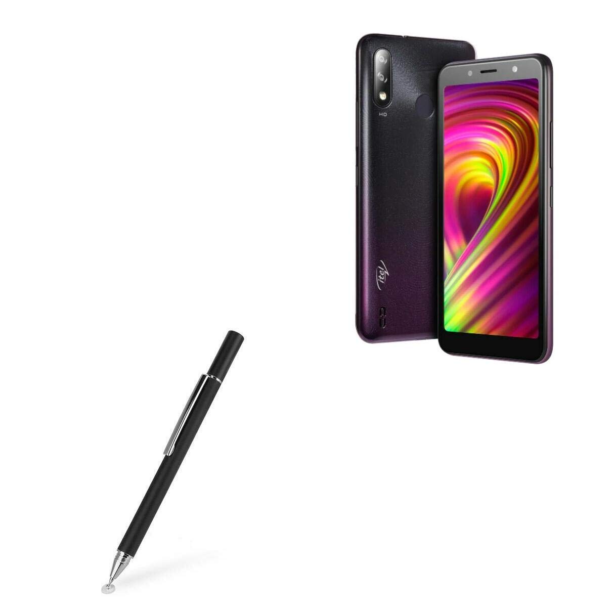 BoxWave FineTouch Capacitive Stylus Pen for itel A47 - Ultra Precise Jet Black Stylus for Drawing, Note Taking & Touchscreen Devices