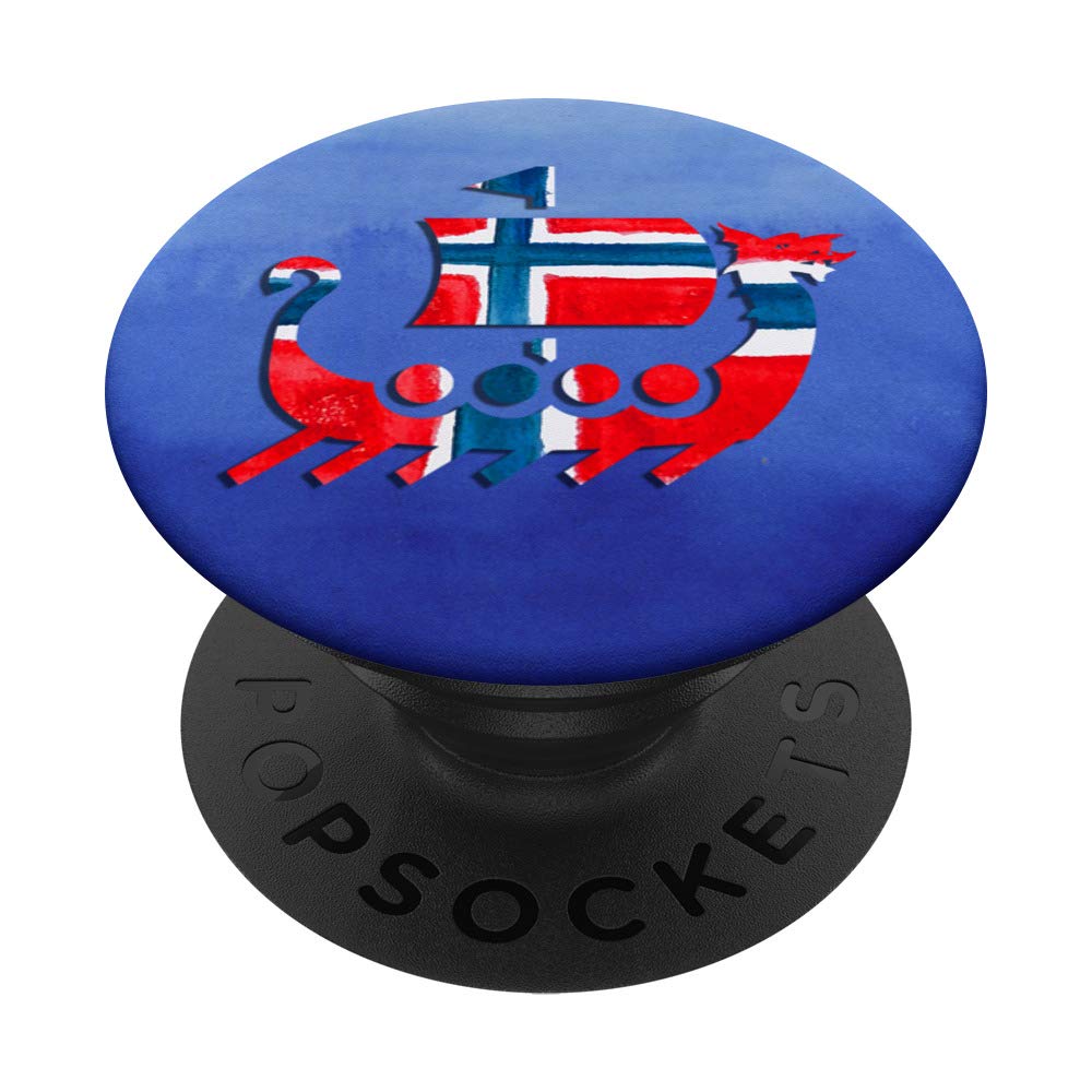Watercolor Viking Ship Norwegian Flag PopSockets - Phone Grip & Stand for iPhone, Samsung, Tablets | Perfect for Travel, Office & Daily Use