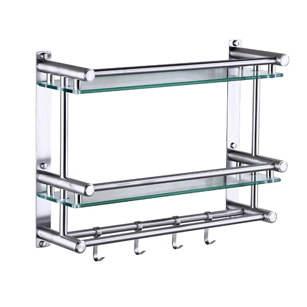 Stainless Steel Bathroom Stand with Tempered Glass & Hooks - Double Towel Rack for Hotel & Home Storage (40cm/50cm) - Perfect for Spa, Bathroom Organization & Luxury Hotel Decor