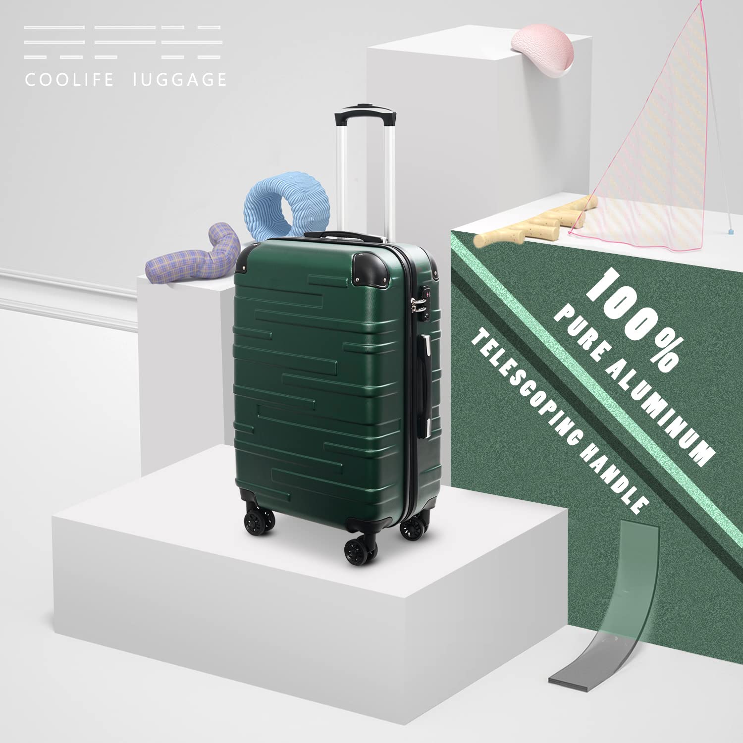 Coolife Hardside Carry-On Luggage with TSA Lock, Spinner Wheels & Telescopic Handle - Perfect for Air Travel, Business Trips & Weekend Getaways