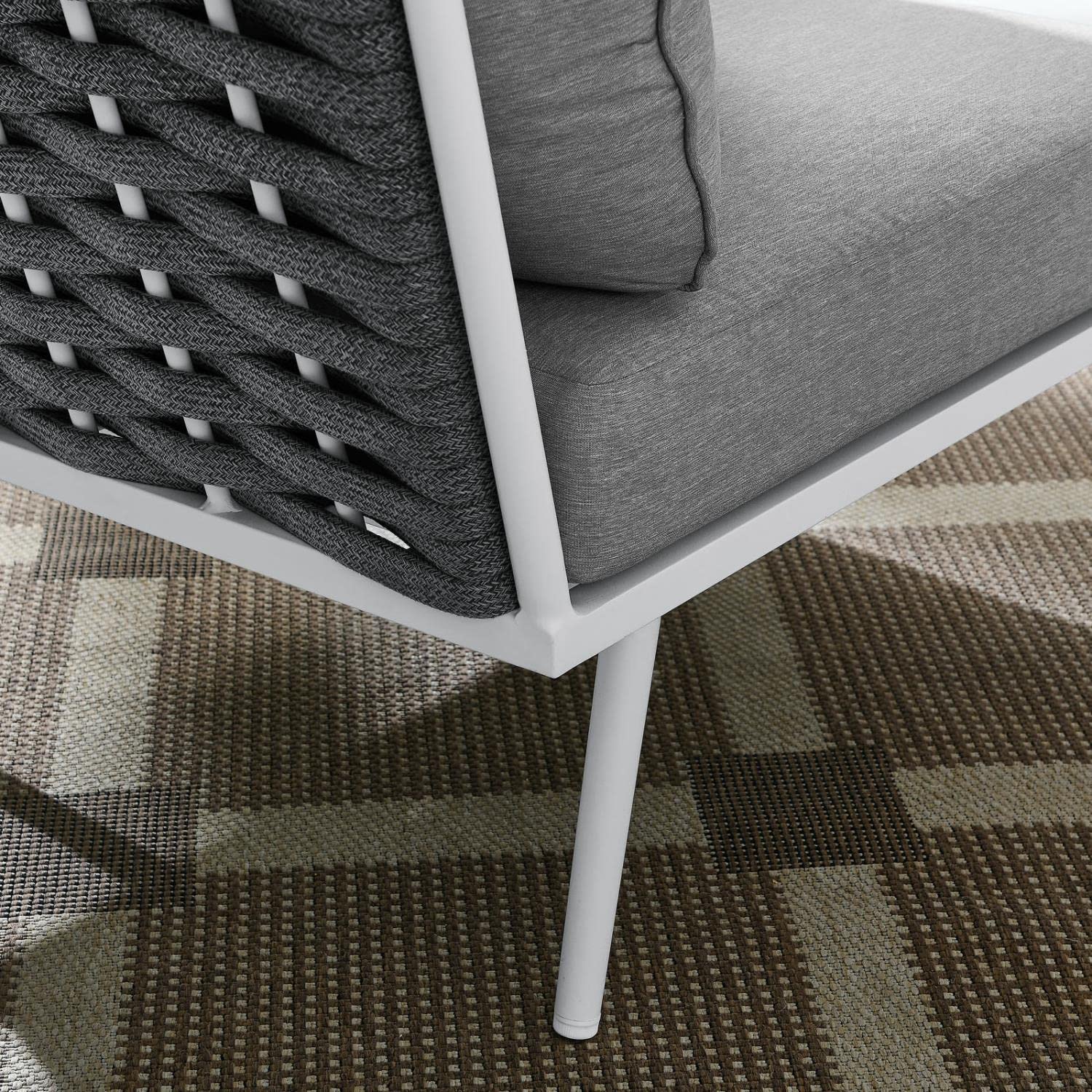 Modway Stance Outdoor Patio Sectional Sofa - Woven Rope & Aluminum Frame Corner Chair in White Gray - Perfect for Backyard, Poolside & Garden Relaxation