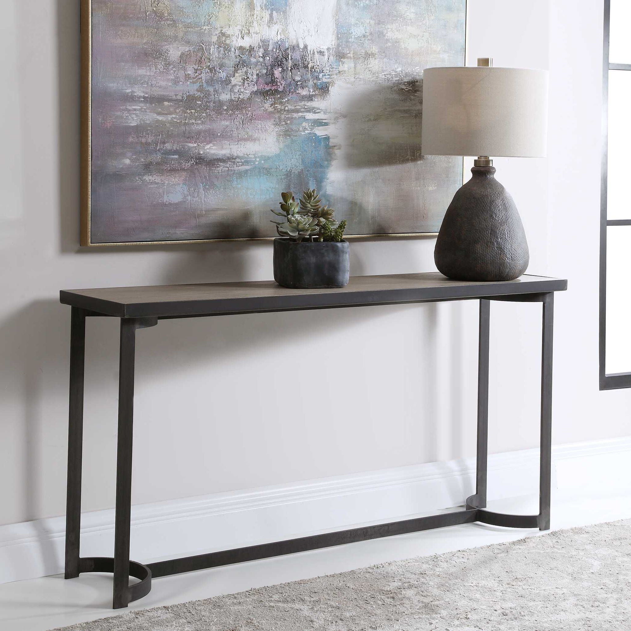 Basuto Steel Console Table - Light Brown Entryway Sofa Table for Hallway, Living Room & Bedroom | Modern Industrial Design with Sturdy Metal Frame