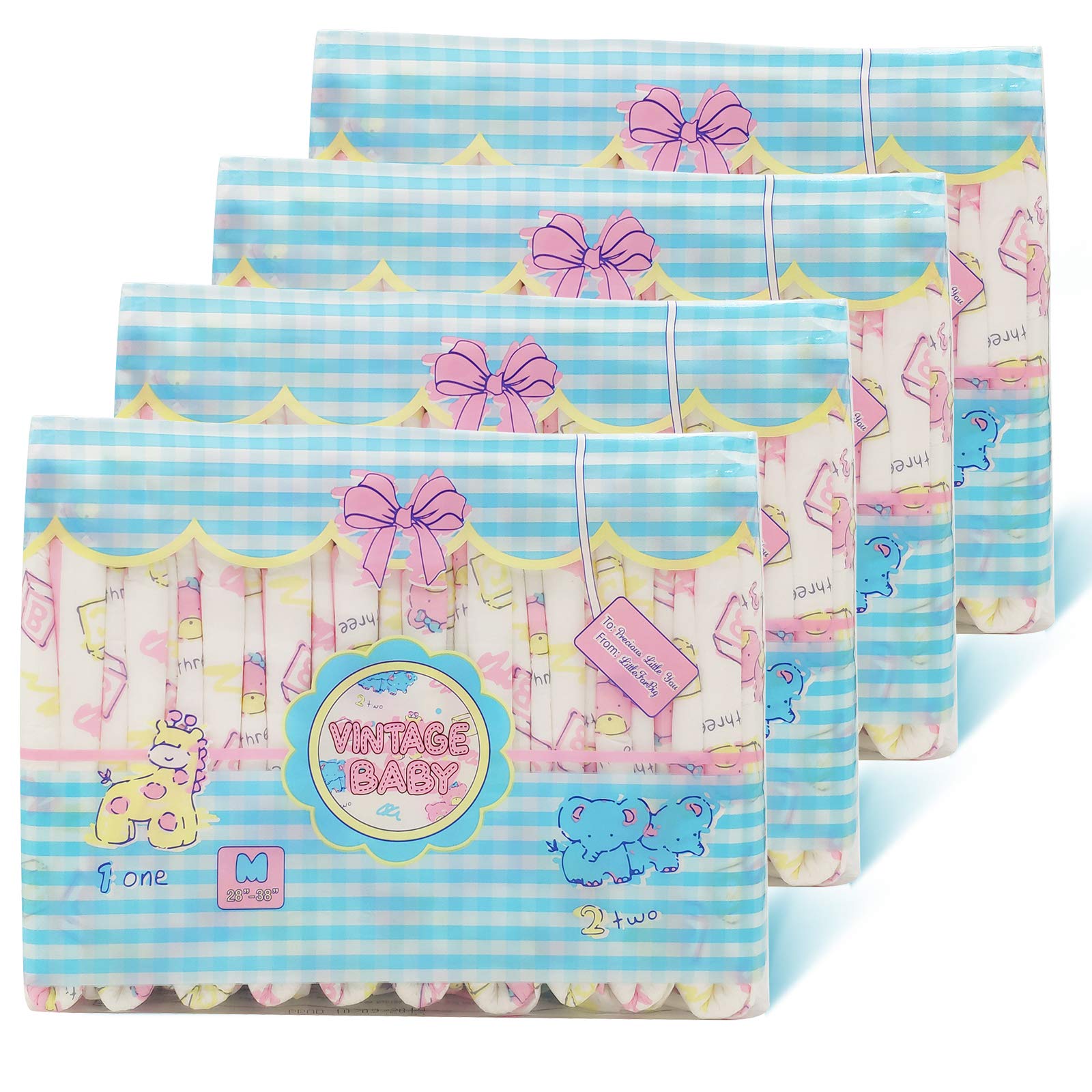Littleforbig Adult Printed Diaper 40 Pieces (4 Packs) - Vintage Baby Design, Medium Size 28