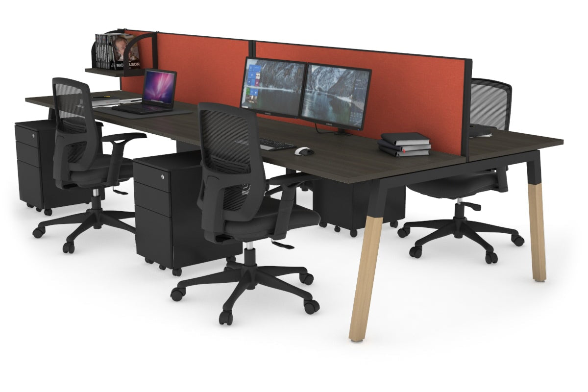 Quadro A Legs 4-Person Office Workstation with Wood Legs & Cross Beam [1800L x 700W] - Perfect for Collaborative Workspaces, Home Offices, and Modern Work Environments