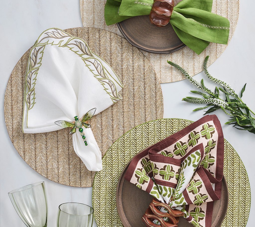 Premium Oasis Napkins Set of 4 - Elegant Ivory, Green & Brown Cotton Table Napkins for Fine Dining, Dinner Parties & Home Decor