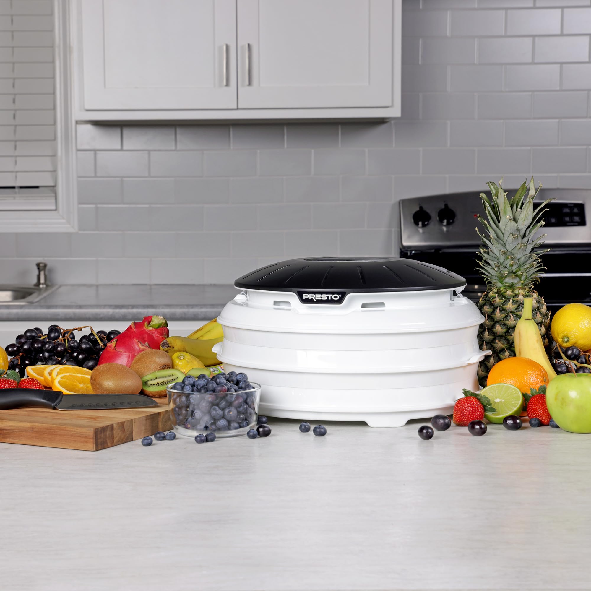 Presto 06300 Electric Food Dehydrator for Healthy Snacks - Stainless Steel Drying Machine for Fruits, Vegetables, Jerky & Herbs - Perfect for Home Kitchen, Camping & Food Preservation
