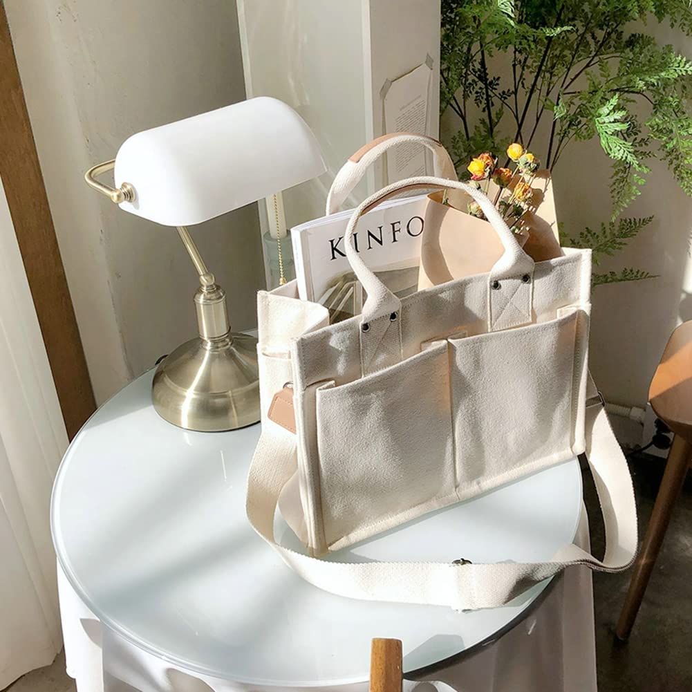 Stylish Large Canvas Tote Bags for Women - Durable Shoulder Handbag with Multiple Pockets - Perfect for Work, Travel & Everyday Use