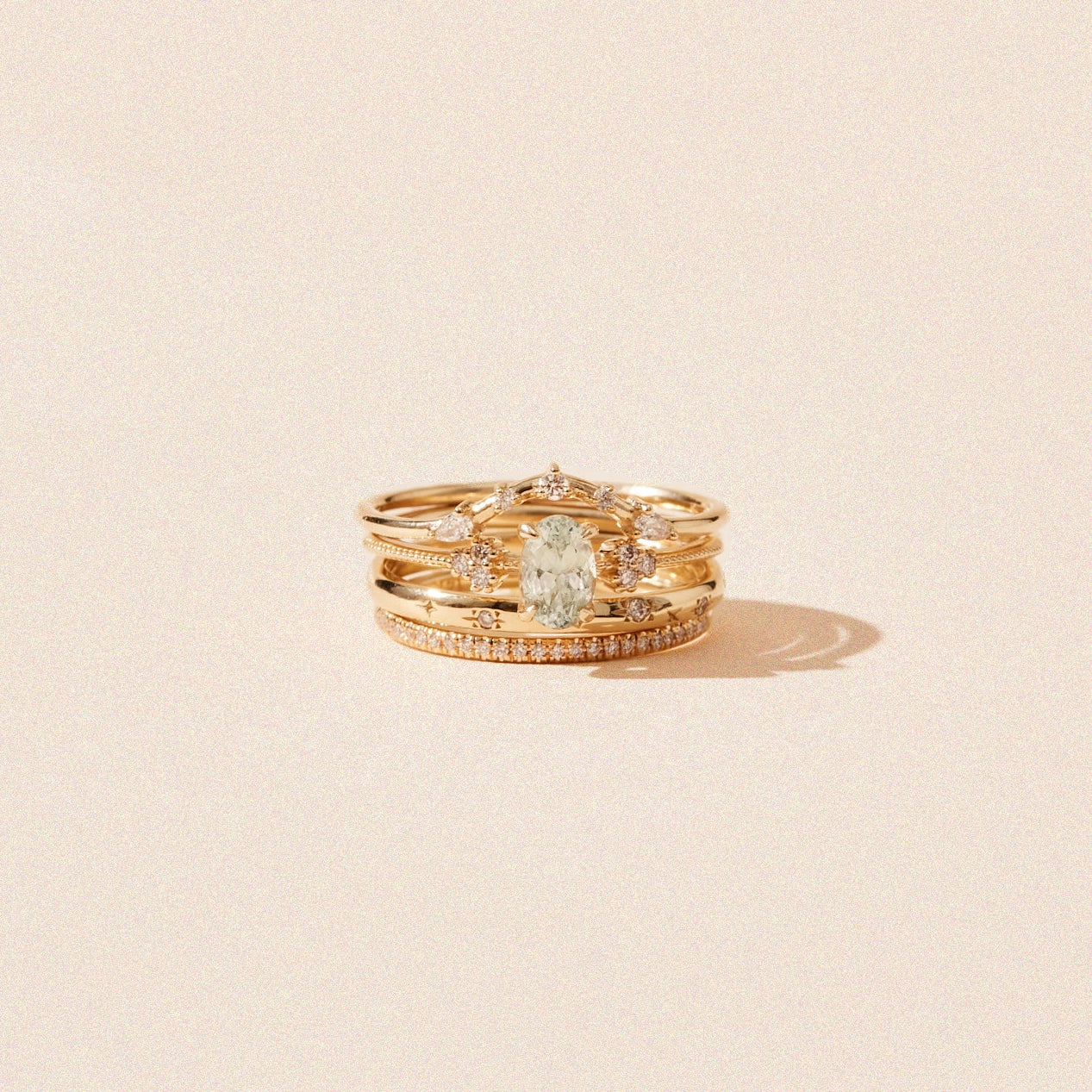 Starlit Whisper Unique 14K Yellow Gold Oval Green Sapphire Ring – Perfect for Engagement, Anniversary & Special Occasions