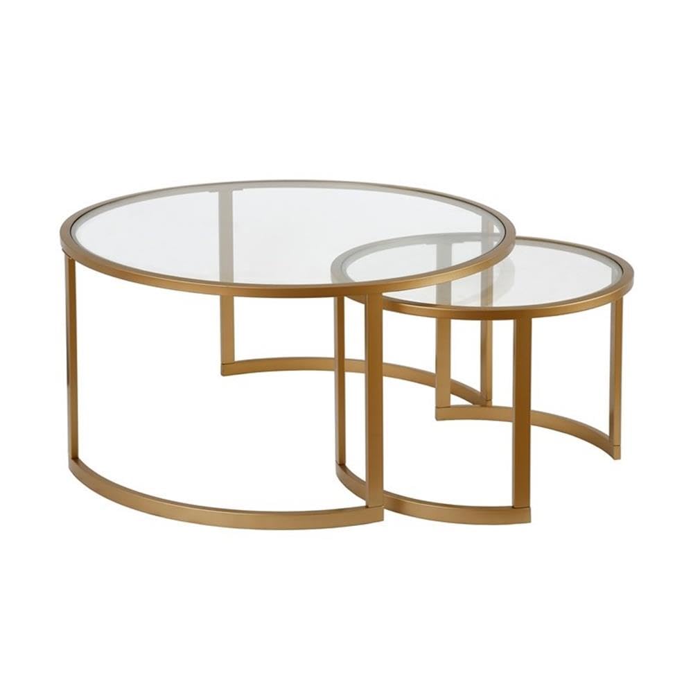 Stylish Metal Two-Tier Glass Top Brass Coffee Table for Living Room - Modern End Table with Storage Shelf for Home Decor