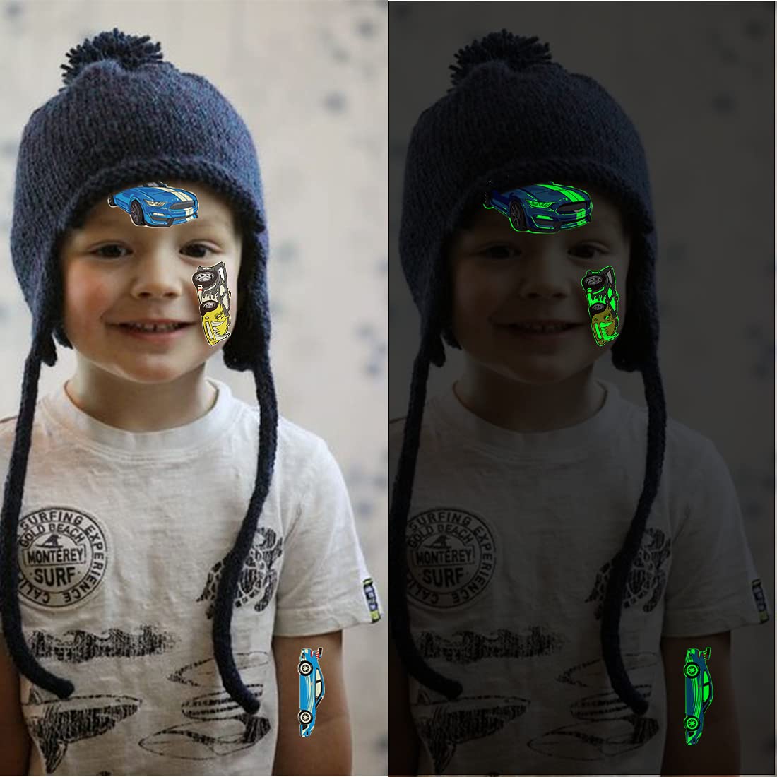 Glow in The Dark Race Car Temporary Tattoos - 12 Sheets Luminous Racing Stickers for Kids, Boys & Men | Perfect for Birthday Parties, Race Car Themed Events & DIY Decorations