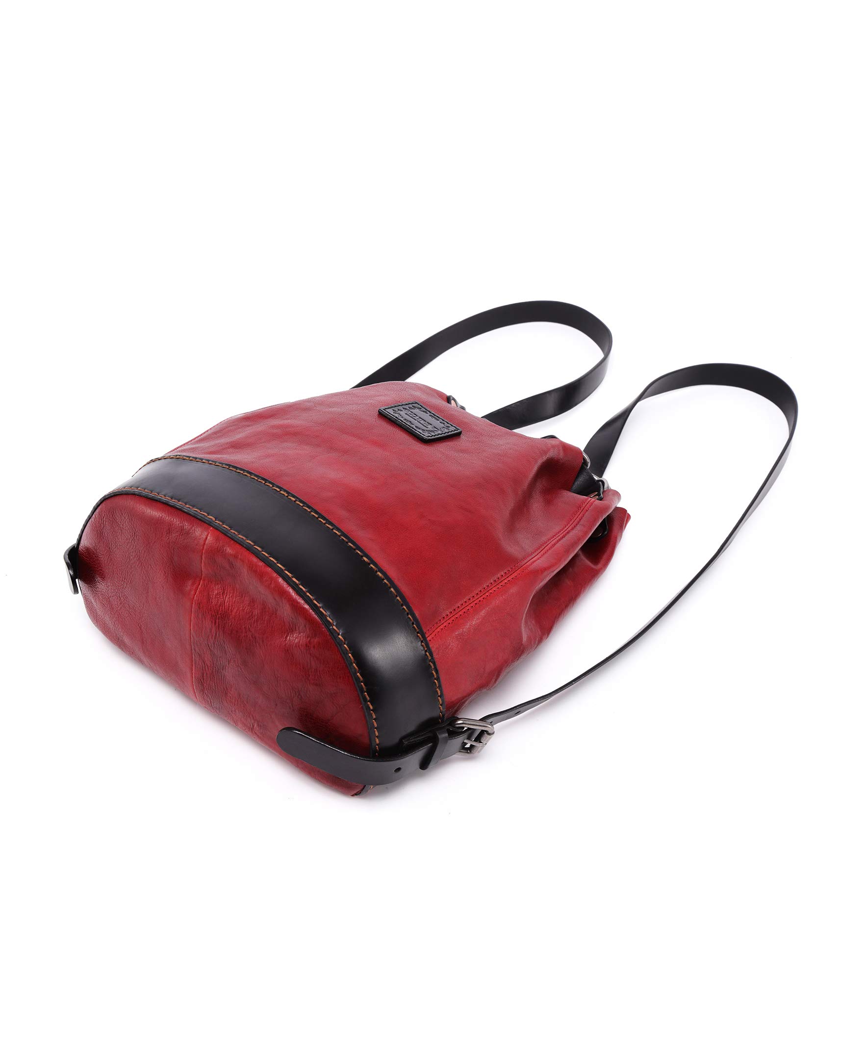 **Genuine Leather Stars Align Bucket Backpack for Women - Stylish Rose & Black Crossbody Bag - Perfect for Travel, Work, and Everyday Use**