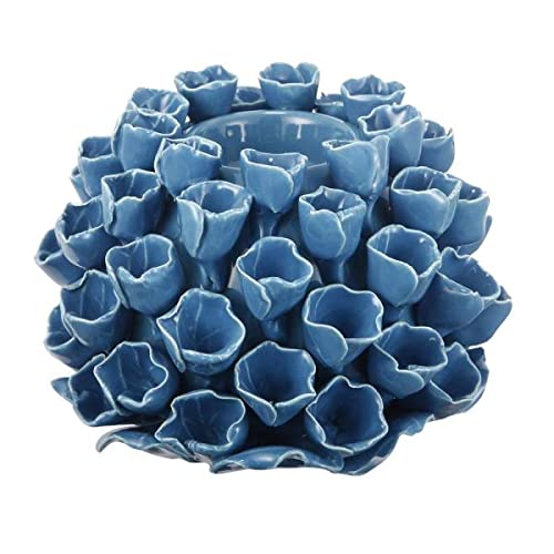 JC0099-BLUE Open Coral Ceramic Candle Holder - Handmade Blue Ceramic Votive Candle Holder for Home Decor, Wedding Centerpieces & Relaxing Spa Ambiance