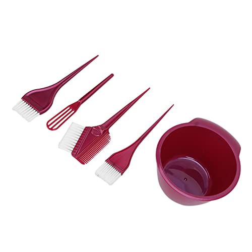 Professional Hair Dye Brush and Mixing Bowl Set - 5 Piece Salon-Grade Coloring Kit with Ergonomic Design for Home & Professional Use (Wine Red) - Perfect for DIY Hair Coloring, Salon Treatments, and At-Home Hair Care