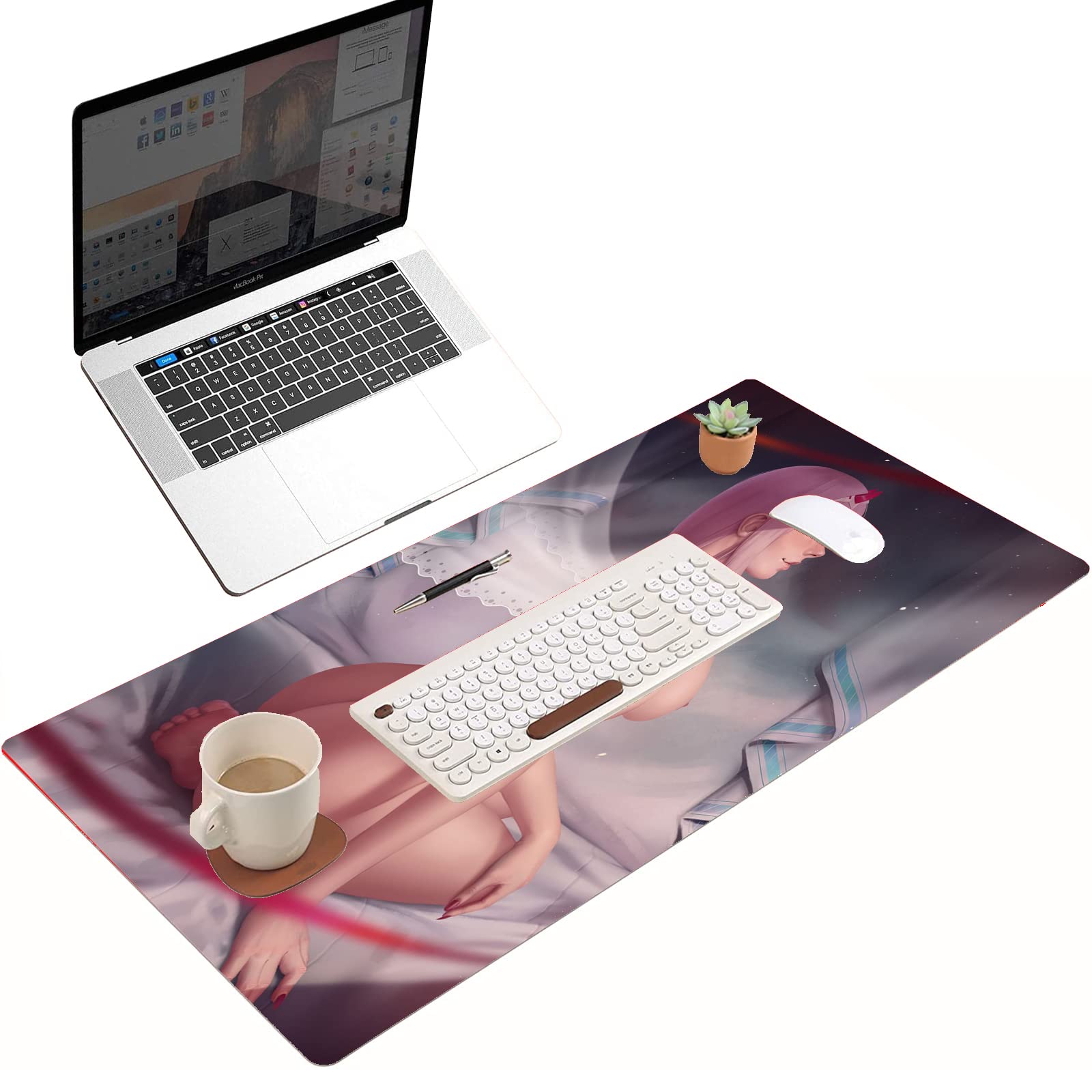 Anime Mouse Pad - Zero Two XXL Gaming Mouse Mat (39.37x19.68 inch) for PC, Laptop & Computer Desk | Non-Slip Surface, Comfortable Wrist Support | Perfect for Gamers, Office Work & Anime Fans