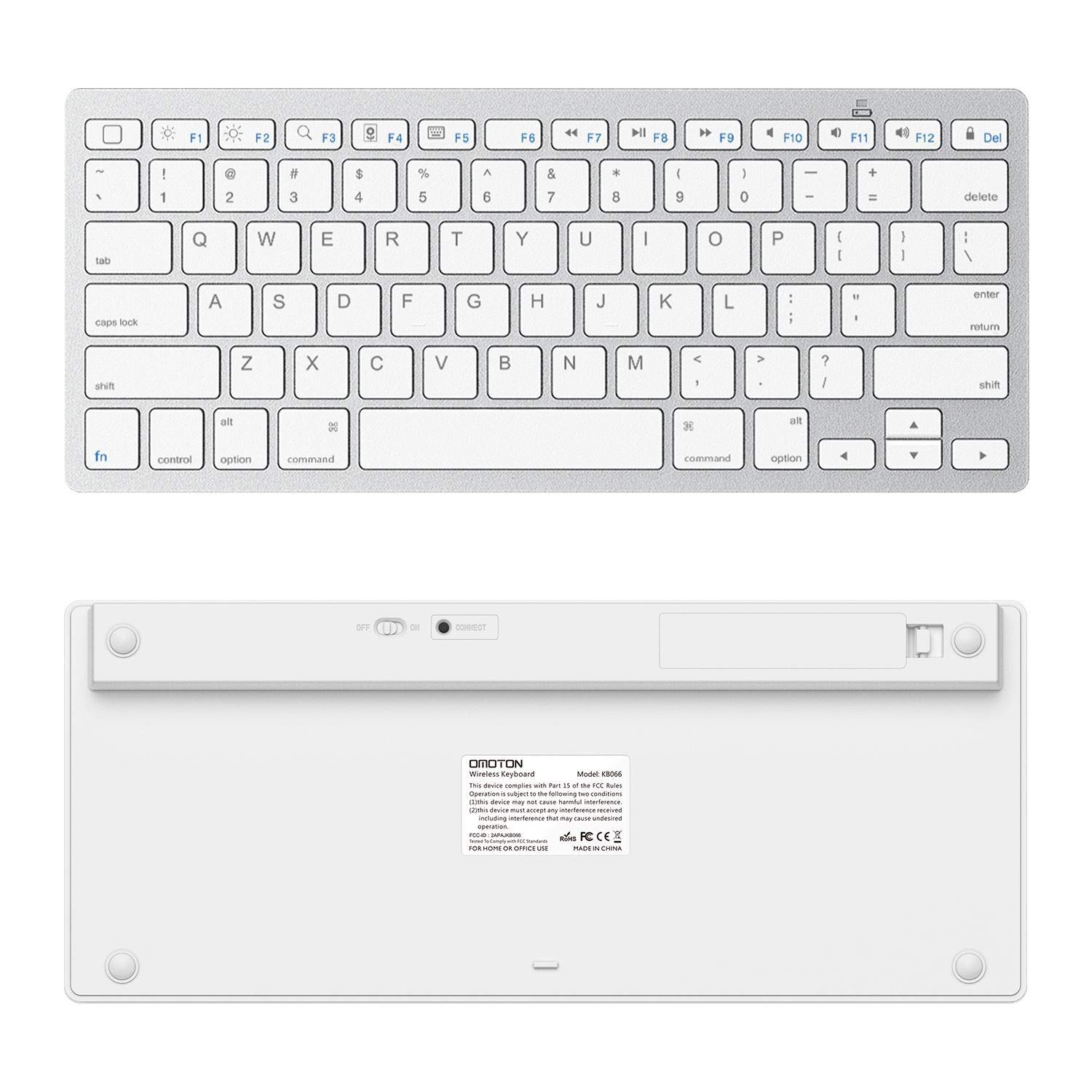 OMOTON Ultra-Slim Bluetooth Keyboard - Compatible with iPad 10th Gen, iPad 10.2 (9th/8th/7th), iPad Pro/Air/Mini (13/12.9/11 inch), iPhone & Other Bluetooth Devices - Ergonomic Wireless Keyboard for Home Office & Travel (White)
