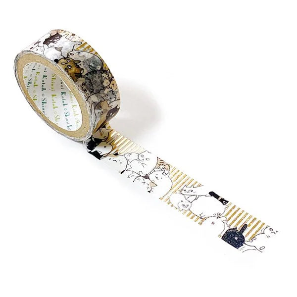 Cat Pile Nekonekone Washi Tape - Decorative Japanese Paper Tape for Scrapbooking, Journaling, DIY Crafts & Gift Wrapping