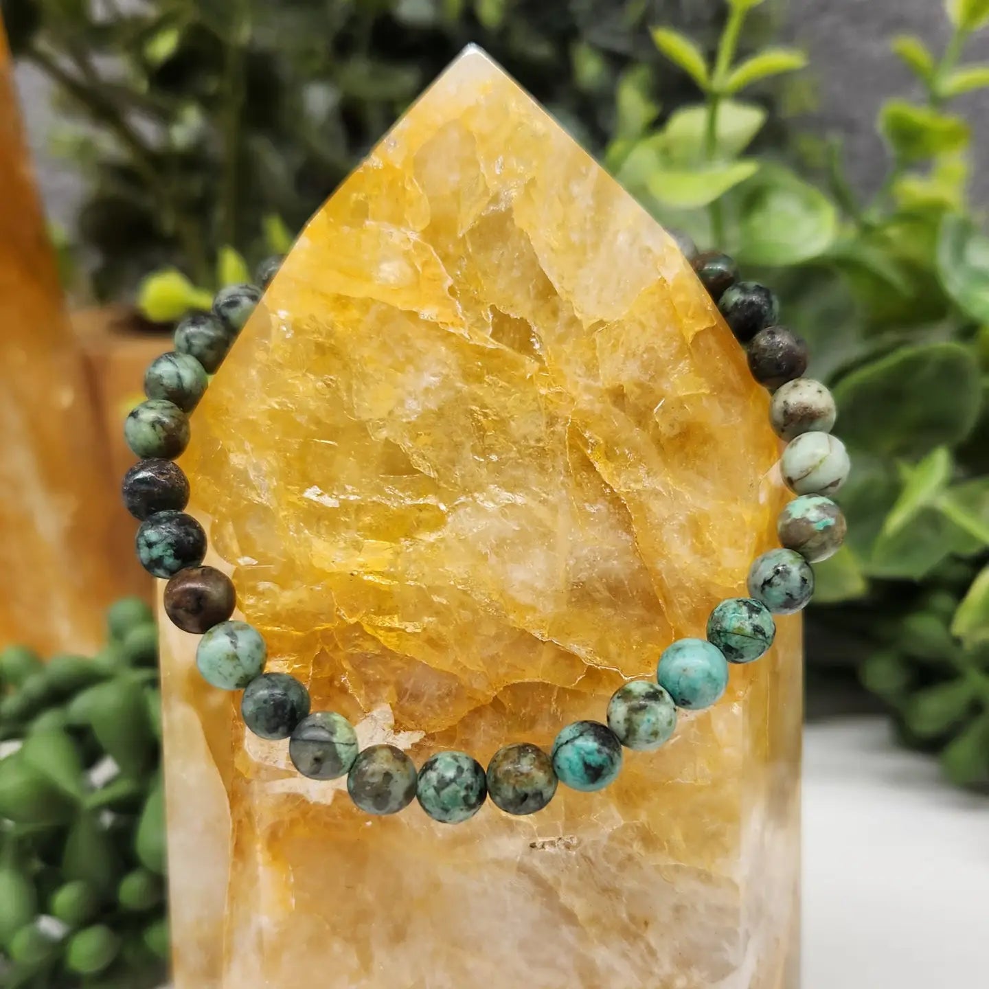 African Turquoise Jasper Stretch Bracelet - Smooth Beads for Women | Handmade Adjustable Wrap Bracelet for Yoga, Meditation & Boho Fashion