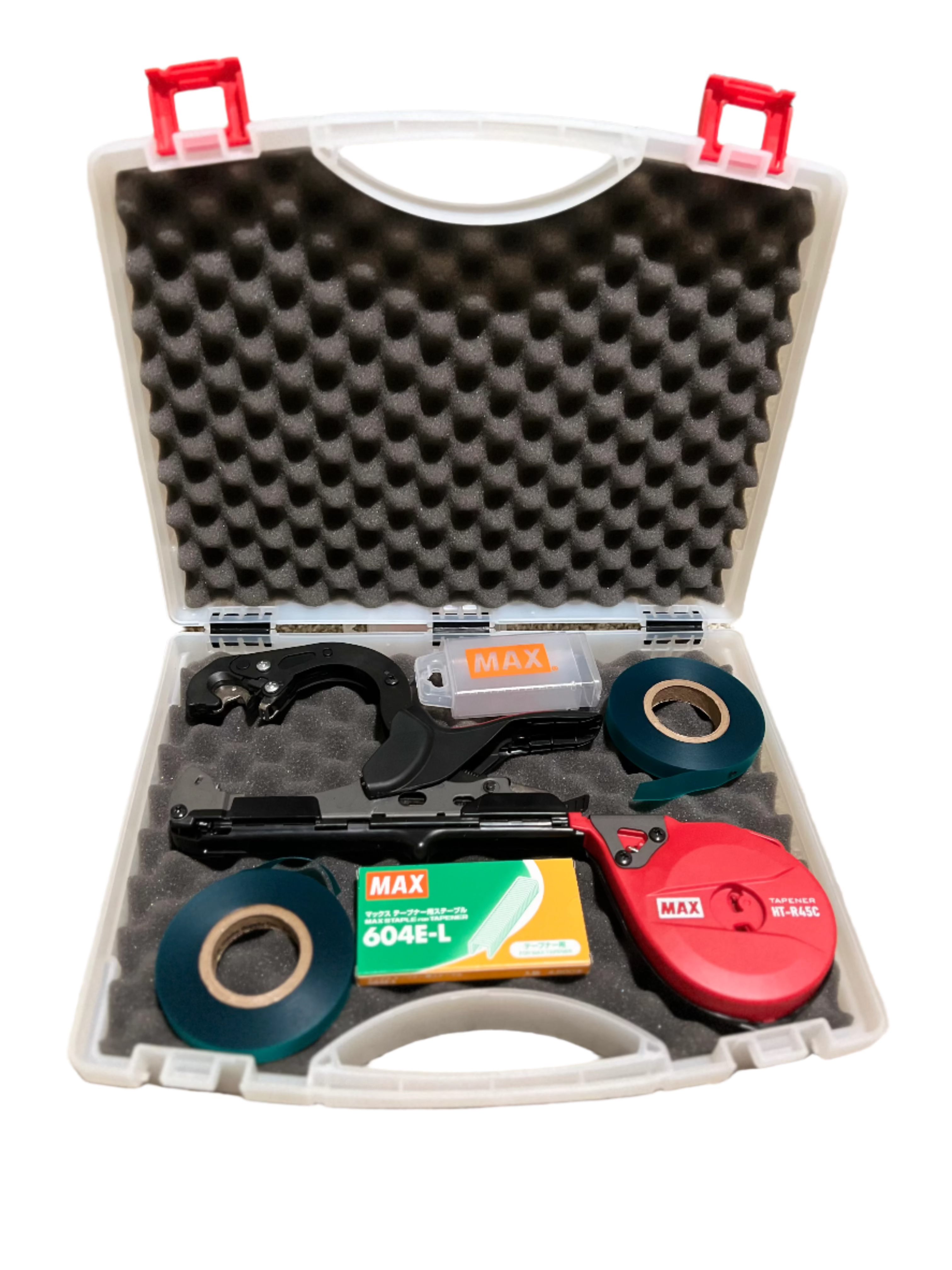 Max Tapener HT R45C(RD) Small Roll Kit with Carrying Case - Professional Cordless Tape Dispenser for Packaging, Shipping & Office Use - Perfect for Warehouse, Mailing & Home Organization