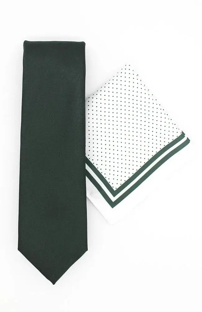 Classic Green Necktie and Pocket Square Set for Men - Elegant Formal Wear for Weddings, Business Meetings & Special Occasions
