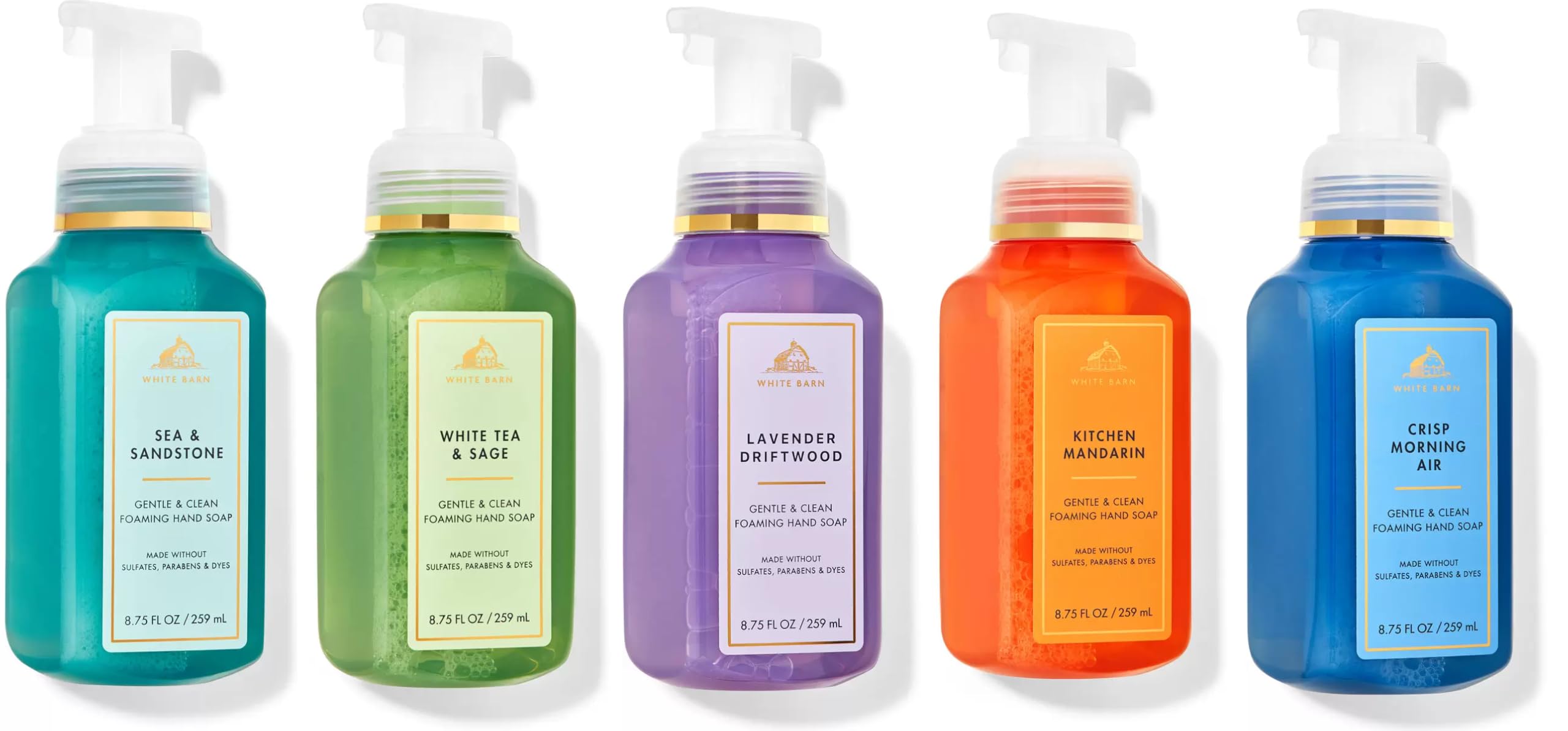 Bath & Body Works Foaming Hand Soap Set - 5 Pack with Sea Sandstone, White Tea Sage, Lavender Driftwood, Kitchen Mandarin & Morning Air Scents | Gentle Cleansing for Home, Office & Bathroom Use