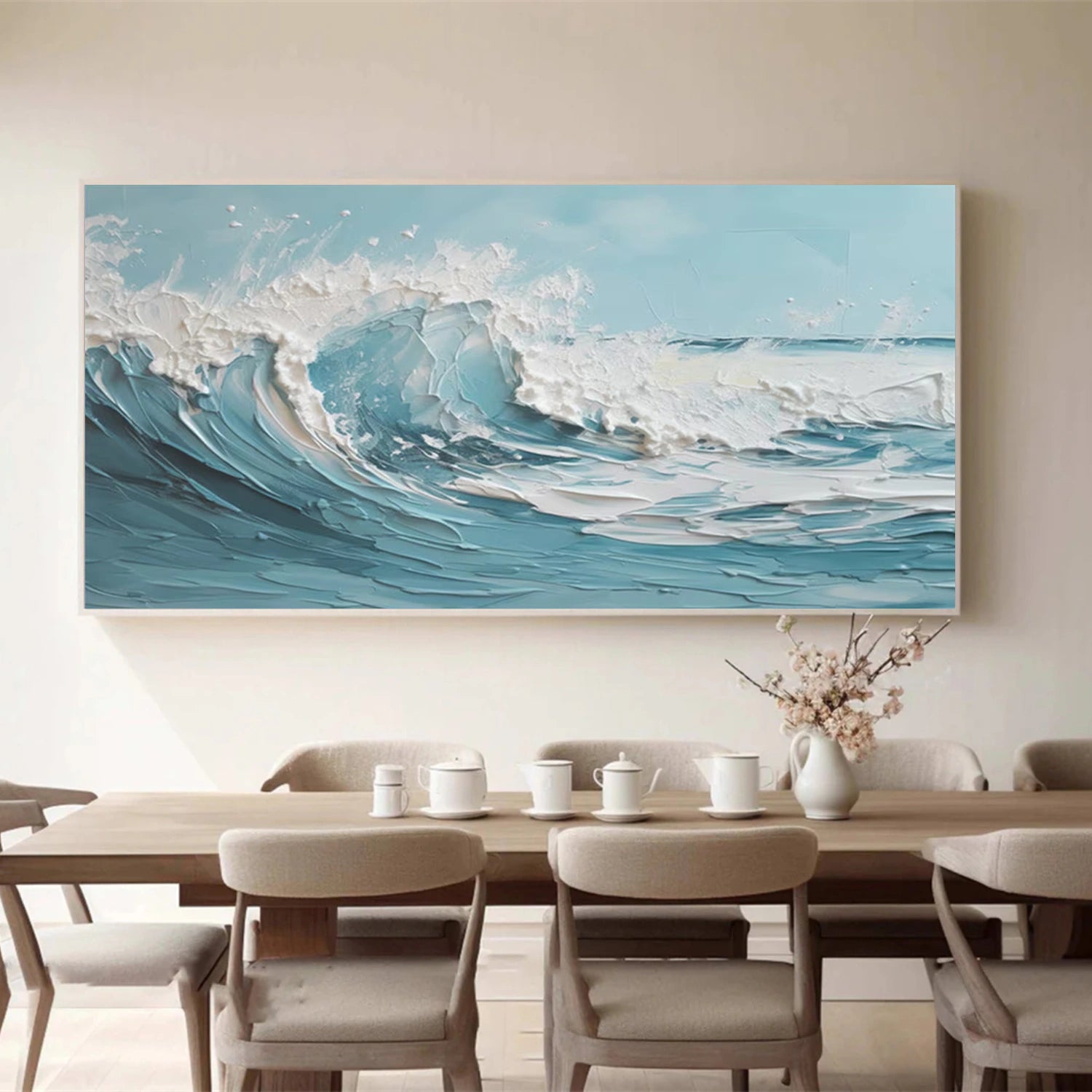 Blue & White Ocean and Sky Abstract Texture Canvas Art Wall Decor - Perfect for Living Room, Bedroom, or Office | Modern Coastal Home Decor | Ready to Hang