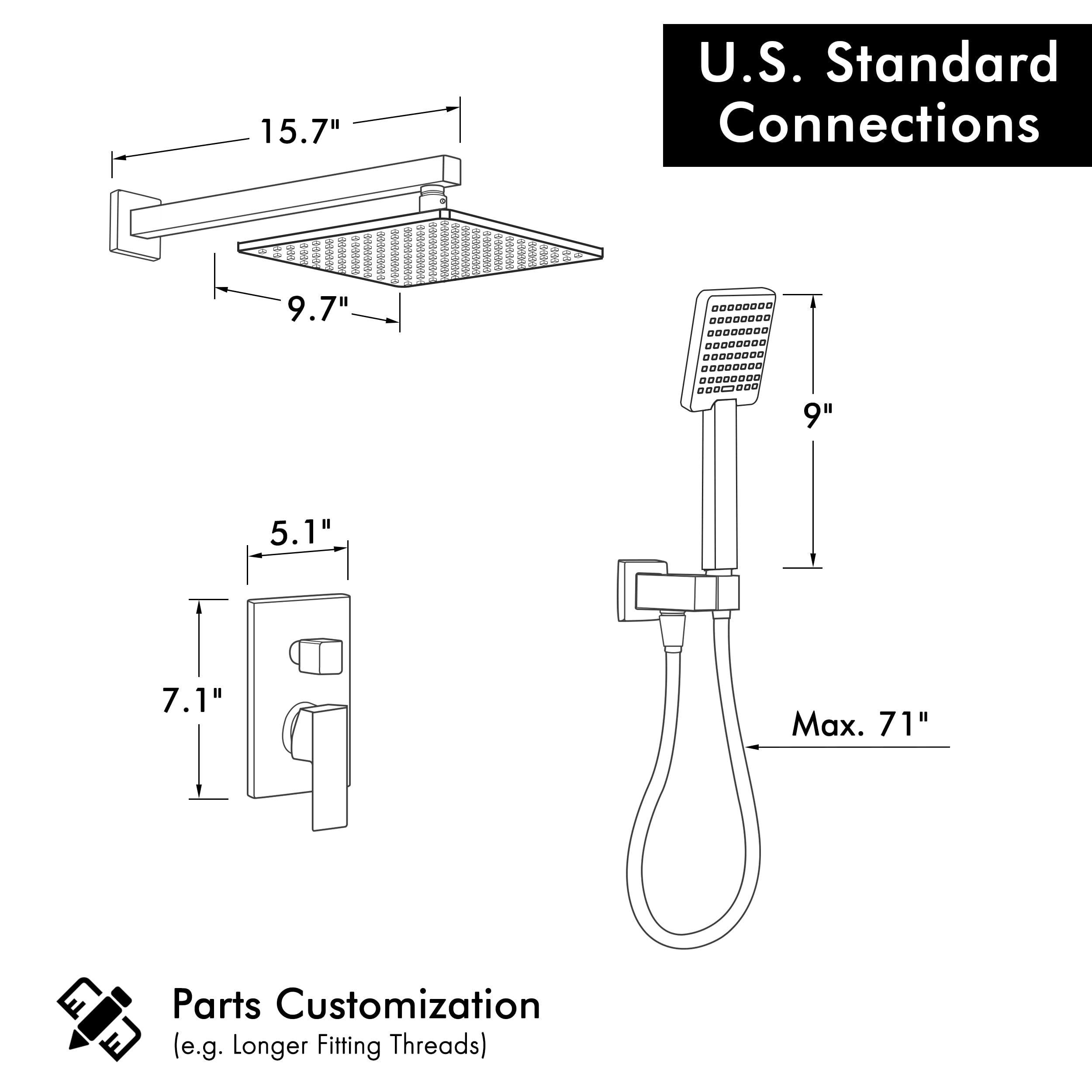 KES Matte Black Shower System - Rain Shower Head with Handheld Spray, Valve & Trim Kit (Model XB6223F18-BK) | Modern Bathroom Upgrade for Spa-Like Experience
