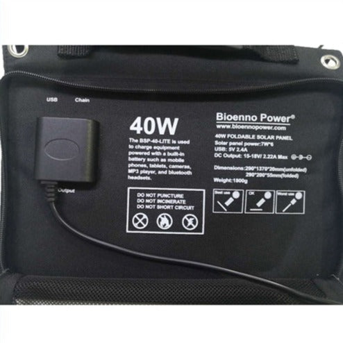 Bioenno Power 40 Watt Foldable Solar Panel (BSP 40 LITE) - Portable Solar Charger for Camping, Hiking & Emergency Power Supply