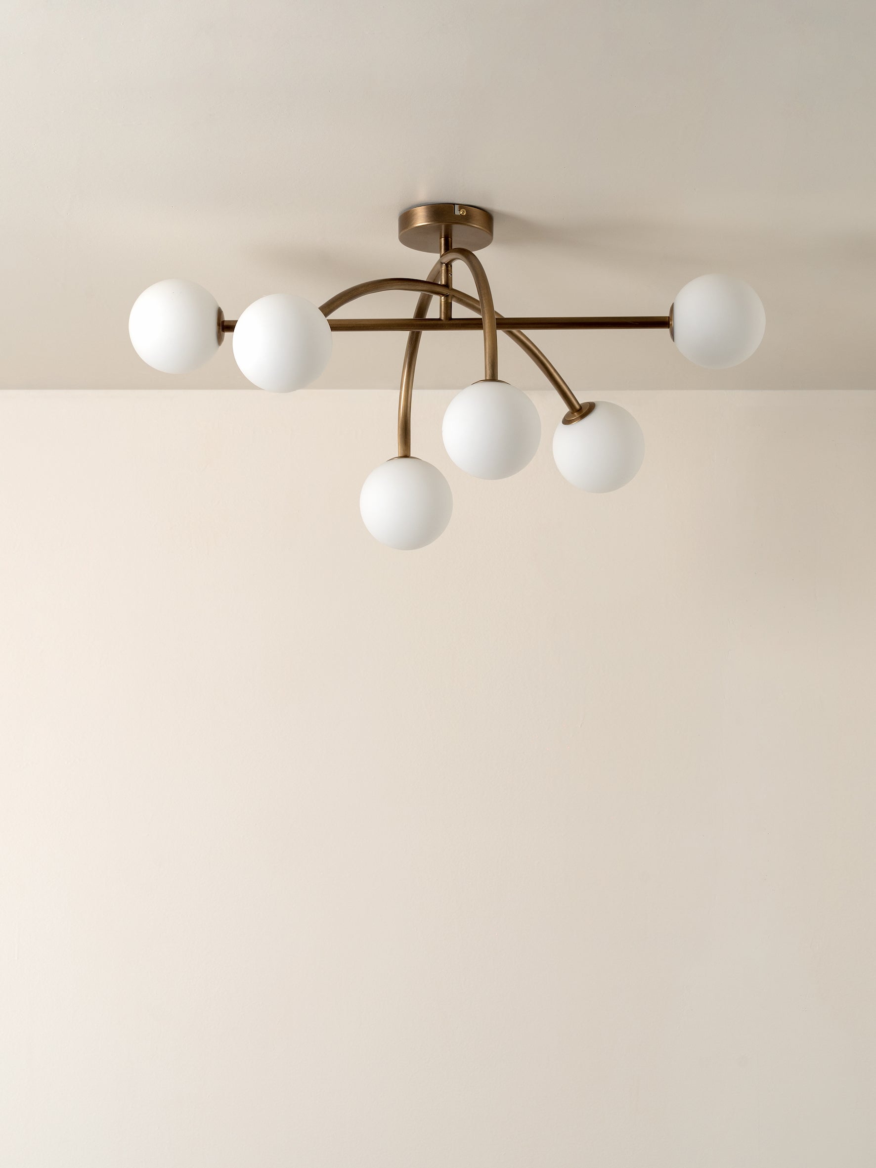 Perry 6-Light Aged Brass and Opal Glass Flush Mount Ceiling Pendant - Perfect for Dining Room, Kitchen, or Entryway Lighting