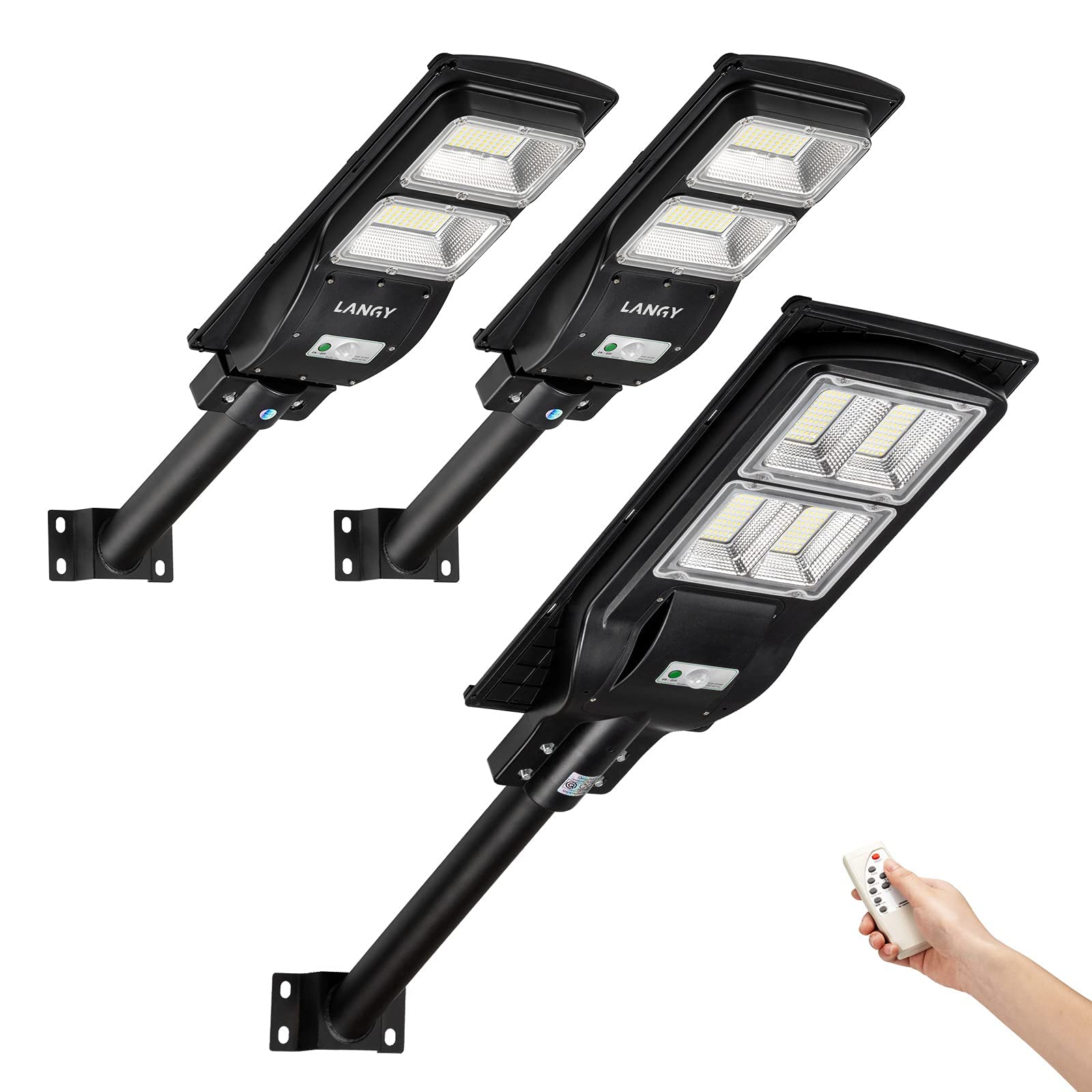 2 Pack 60W & 1 Pack 120W Solar Powered Street Lights Outdoor - Waterproof LED Solar Street Lighting for Driveway, Garden, Pathway, Parking Lot & Backyard