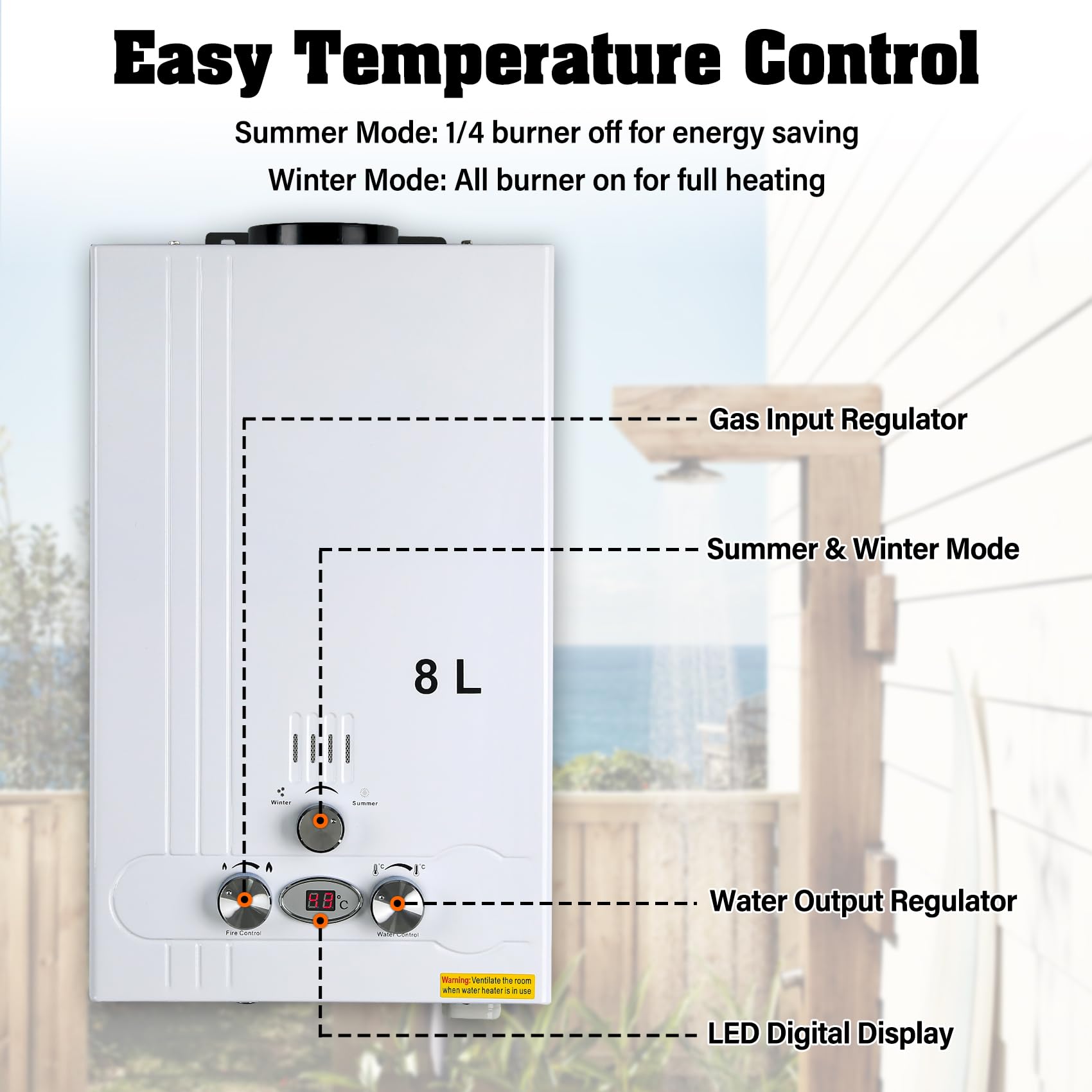 TENGCHANG 8L LPG Propane Tankless Water Heater - Instant Hot Water Boiler with Shower for Camping, RV & Outdoor Use