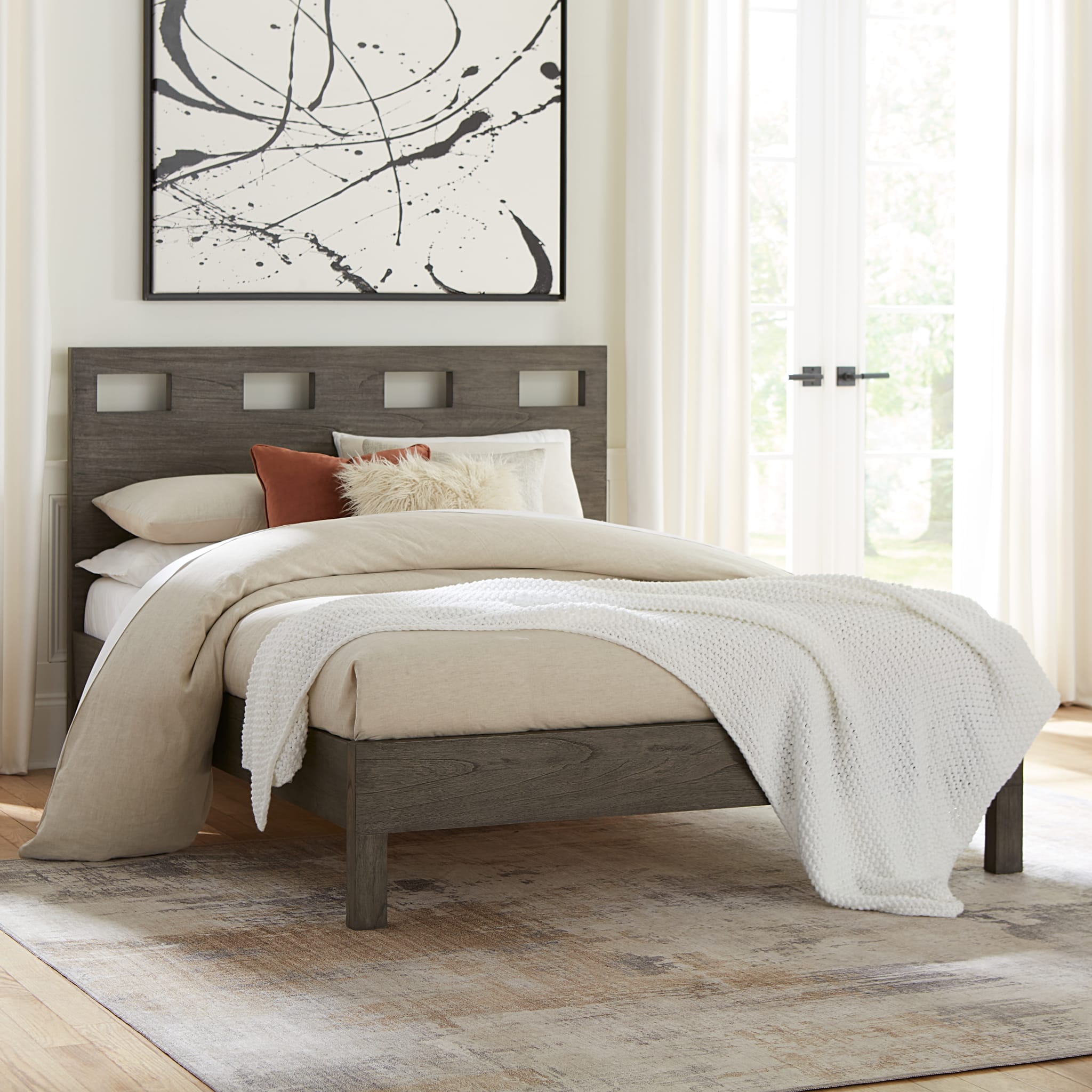 Riva Solid Wood Bed Frame in Sharkskin Gray - Modern & Durable Bedroom Furniture for Master Bedroom or Guest Room